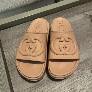 Gucci Nude Embossed Logo Slides